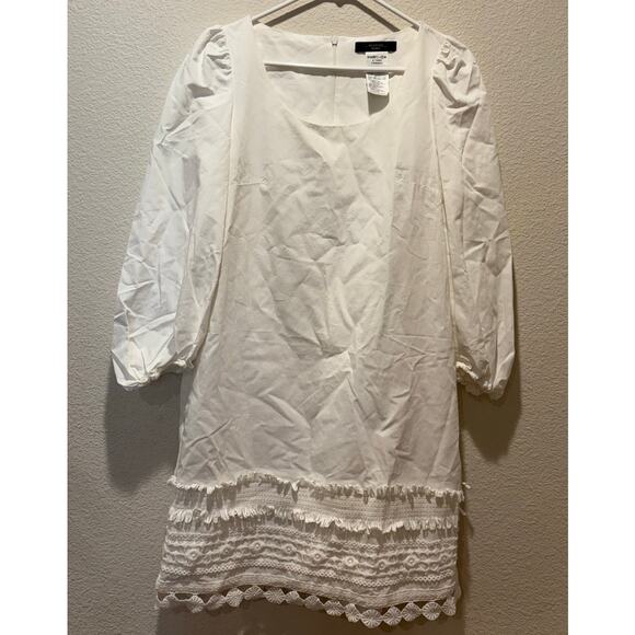 Weekend MaxMara White 100% Cotton Crochet Hem Shift Mini Dress Size 4 - Picture 2 of 6